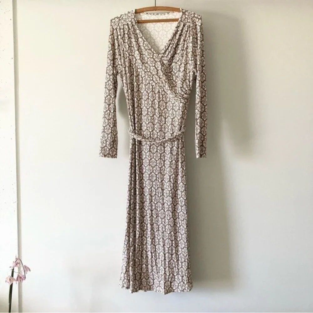 Soft Surroundings Maxi Midi Dress Long Sleeves Jersey Front Wrap size‎ MP